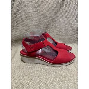 Fly London NOVA932FLY Red Nubuck Leather Wedge Sandals Womens Sz 39 US 8-8.5